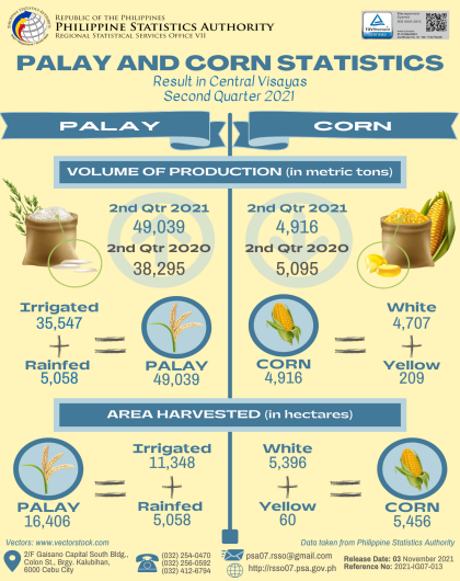 Palay and Corn Statistics Results in Central Visayas for the Second Quarter 2021