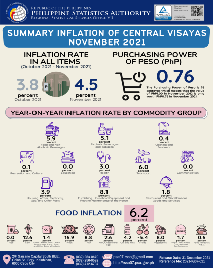 Summary Inflation of Central Visayas for the month of November 2021