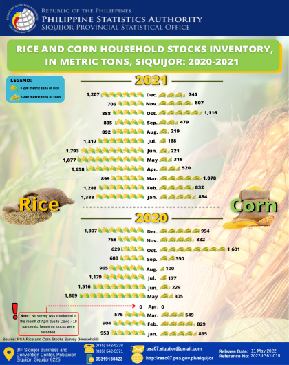 RICE AND CORN HOUSEHOLD STOCKS INVENTORY, IN METRIC TONS, SIQUIJOR: 2020-2021