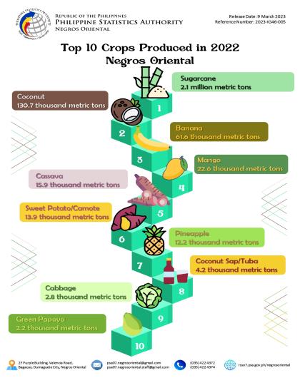 TOP 10 CROPS PRODUCED IN 2022 NEGROS ORIENTAL