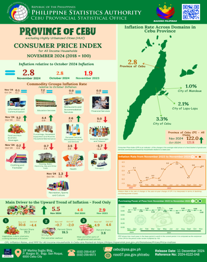 Province of Cebu Consumer Price Index for All Income Households November 2024(2018=100)