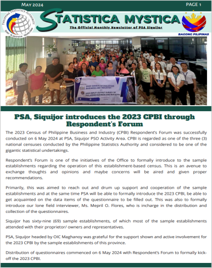 The Official Monthly Newsletter of PSA Siquijor