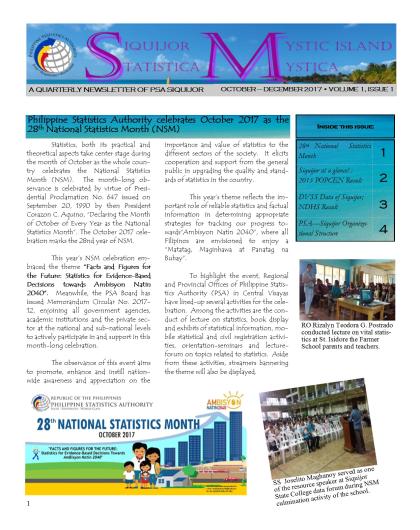 PSA SIQUIJOR PUBLISHES ITS FIRST NEWSLETTER (VOL. 1)